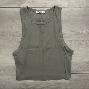 Zara Sage Green Ribbed Crop Top